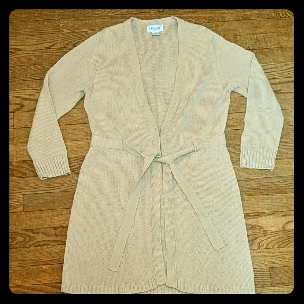 Audriana tan duster cardigan with belt